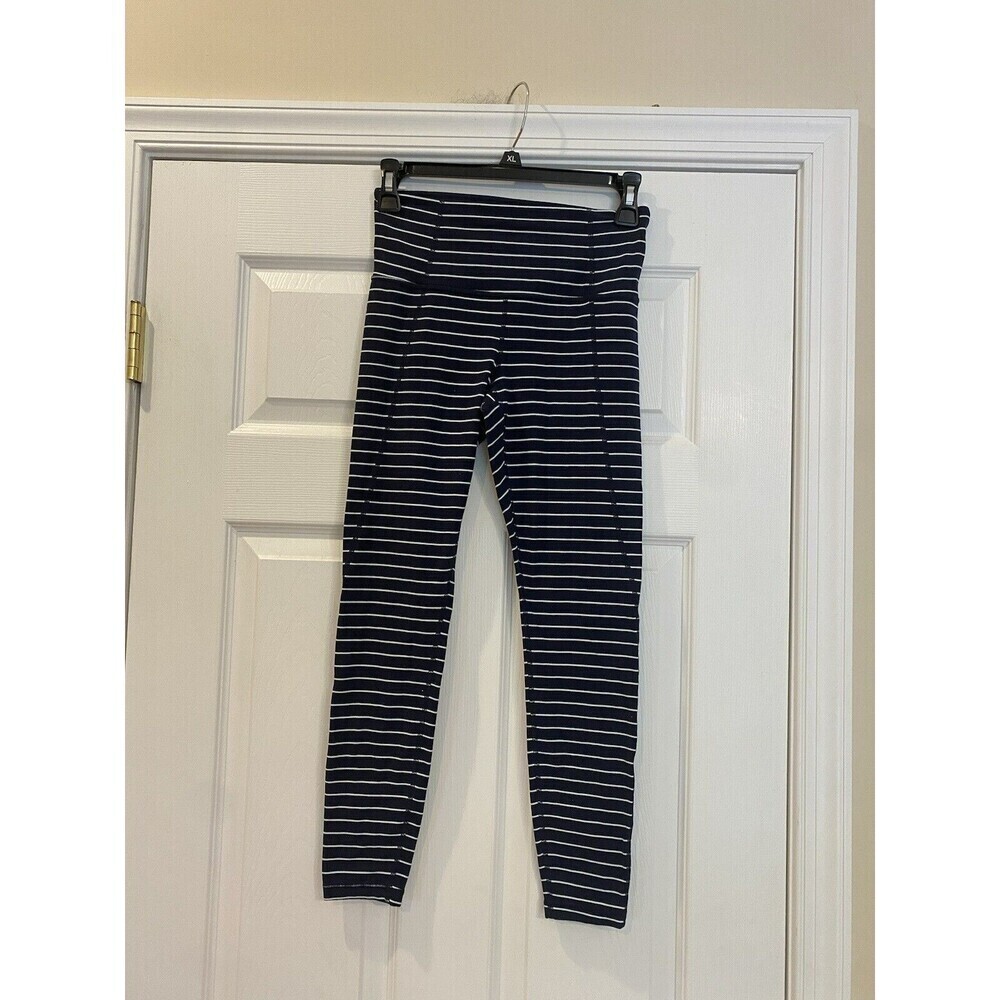 Athleta Leggings Womens Extra Small Blue Stripe Contender 7/8 Powerlift Gym Run